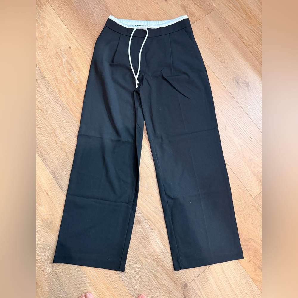 Zara Black Wide-Leg Drawstring Sweatpants